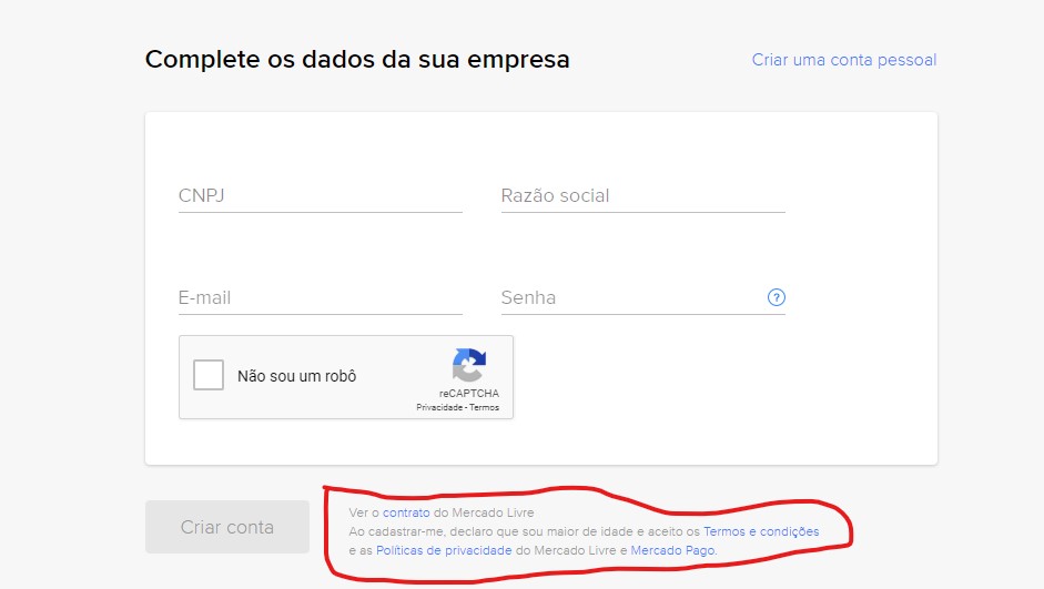 criar conta pessoa juridica