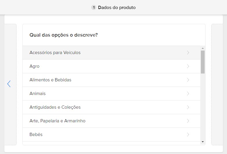 escolher categoria mercado livre