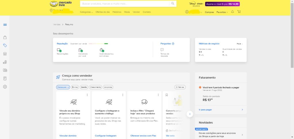 painel resumo mercado livre