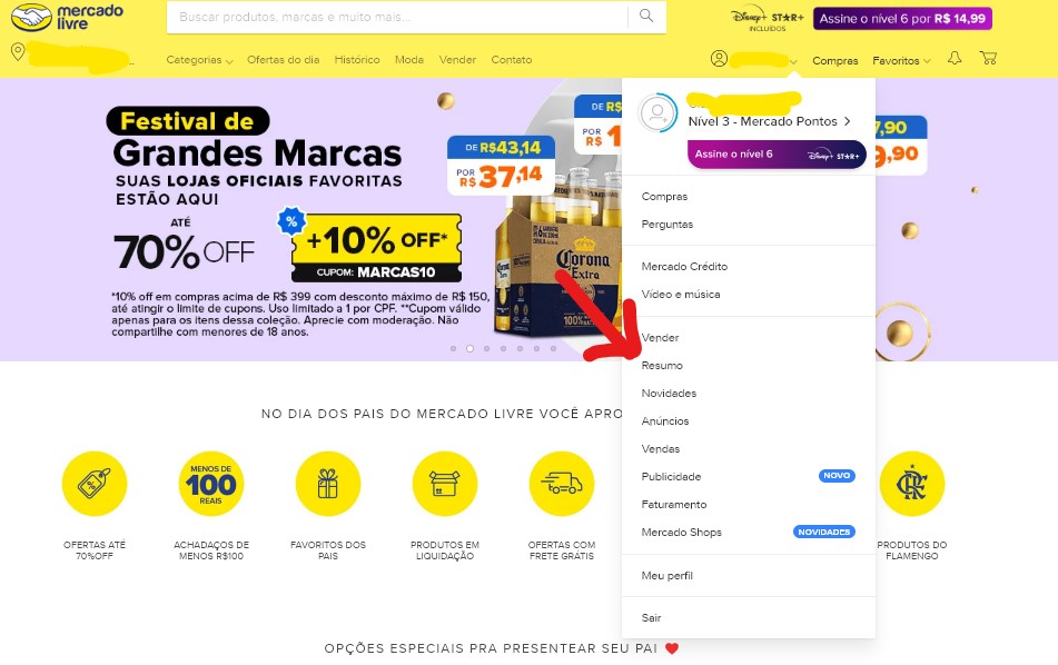 painel conta mercado livre
